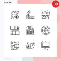 Group of 9 Outlines Signs and Symbols for building city premium scarf clothing Editable Vector Design Elements