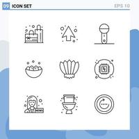 Group of 9 Outlines Signs and Symbols for diving egg electronics easter bowl Editable Vector Design Elements