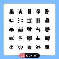 User Interface Pack of 25 Basic Solid Glyphs of chat screen halloween finger tuch finger Editable Vector Design Elements