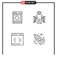 paquete de 4 signos y símbolos de colores planos de línea de relleno modernos para medios de impresión web, como contenido de cocina, sistema de datos limpios, elementos de diseño de vectores editables