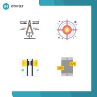 Group of 4 Modern Flat Icons Set for calipers music measure target sound Editable Vector Design Elements