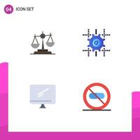 Editable Vector Line Pack of 4 Simple Flat Icons of balance gear justice scale line Editable Vector Design Elements