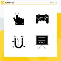 Modern Set of 4 Solid Glyphs Pictograph of click magnet point game science Editable Vector Design Elements