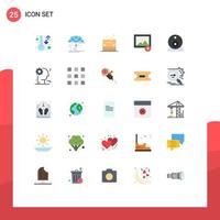 User Interface Pack of 25 Basic Flat Colors of webcam security protection photo add Editable Vector Design Elements