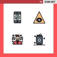 Set of 4 Vector Filledline Flat Colors on Grid for communications programmer player god beer Editable Vector Design Elements