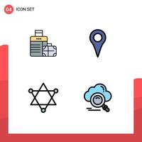 Universal Icon Symbols Group of 4 Modern Filledline Flat Colors of luggage science hotel map cloud Editable Vector Design Elements