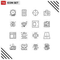 Group of 16 Modern Outlines Set for day photo mobile camera sight Editable Vector Design Elements