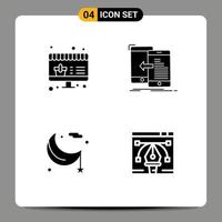 Pack of 4 Modern Solid Glyphs Signs and Symbols for Web Print Media such as online cresent data management night Editable Vector Design Elements