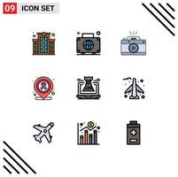 9 User Interface Filledline Flat Color Pack of modern Signs and Symbols of castle location luggage hospital photo Editable Vector Design Elements