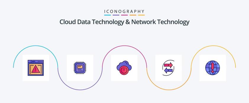 la tecnología de datos en la nube y la línea de tecnología de red llenaron el paquete de iconos planos 5 que incluye papel. intercambiar nube. datos. cambiar vector