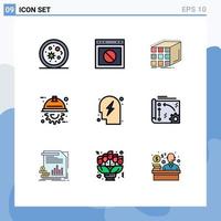 conjunto de pictogramas de 9 colores planos de línea de llenado simple de elementos de diseño de vector editables dimensionales de automatización de sitio web de ingeniero de proyecto