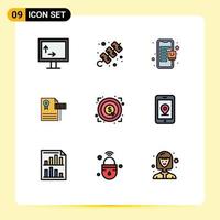 Mobile Interface Filledline Flat Color Set of 9 Pictograms of achievement judge mall gravel vintage Editable Vector Design Elements