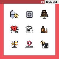 Stock Vector Icon Pack of 9 Line Signs and Symbols for document heart editor stethoscope health Editable Vector Design Elements