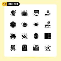 User Interface Pack of 16 Basic Solid Glyphs of ecommerce hand profit gift sign Editable Vector Design Elements