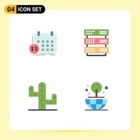 conjunto de pictogramas de 4 iconos planos simples de calendario cactus cita rack tierra elementos de diseño vectorial editables vector