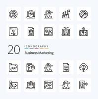 20 paquete de iconos de línea de marketing comercial como ubicación de marcador de posición de seo de banco de documentos vector