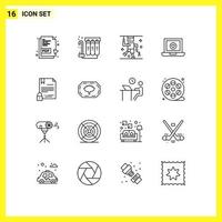 Mobile Interface Outline Set of 16 Pictograms of digital electronic signature hospital love laptop Editable Vector Design Elements