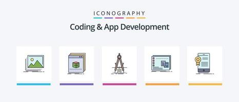 Coding And App Development Line Filled 5 Icon Pack Including app. technology. logo. bot. android. Creative Icons Design vector