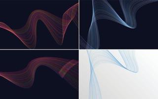 Set of 4 geometric wave pattern background Abstract waving line vector