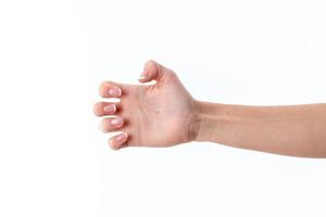 female hand is turned sideways with bent fingers photo