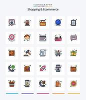 Creative Shopping And Ecommerce 25 Line FIlled icon pack  Such As list. connection. closed board. internet. global vector