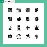 Pictogram Set of 16 Simple Solid Glyphs of document mind error manipulate access Editable Vector Design Elements