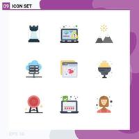 Pack of 9 Modern Flat Colors Signs and Symbols for Web Print Media such as love server connection error network server peak Editable Vector Design Elements