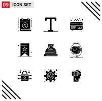 Pictogram Set of 9 Simple Solid Glyphs of construction ui atm tag bookmark Editable Vector Design Elements