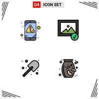 Mobile Interface Filledline Flat Color Set of 4 Pictograms of alert garden virus selected nuts Editable Vector Design Elements