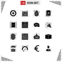 Pack of 16 creative Solid Glyphs of film lock laptop document spring Editable Vector Design Elements