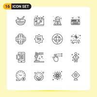 Group of 16 Outlines Signs and Symbols for datacenter computing customer synthesizer analog Editable Vector Design Elements