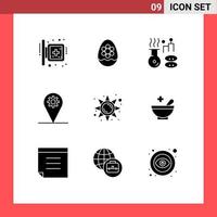 Mobile Interface Solid Glyph Set of 9 Pictograms of gear location flower business spa Editable Vector Design Elements