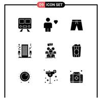 9 Creative Icons Modern Signs and Symbols of romantic love human hotel short Editable Vector Design Elements