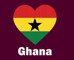 corazón de bandera de ghana con diseño de símbolo de nombres ilustración de equipos de fútbol de países africanos vector final de fútbol africano