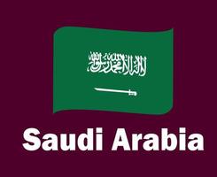 cinta de bandera de arabia saudita con diseño de símbolo de nombres ilustración de equipos de fútbol de países asiáticos vector final de fútbol de asia