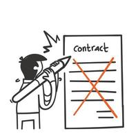 hand drawn doodle contract sheet crossed out with a pen symbol for contract termination vector