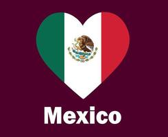 Mexico Flag Heart With Names Symbol Design North America football Final Vector North American Countries Football Teams Illustration