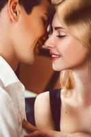 Vertical photo of young lovers kissing