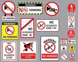 Don't honk, no sound signal, no entry. Traffic sign. Vector illustration.