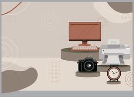 various multimedia tools from computers, cameras, printers and clocks vector