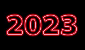 Neon style 2023 lettering typography for new year eve background design template vector