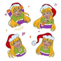 Seth girl in a red cap, different emotions, character design, vector