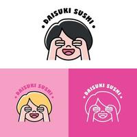 divertido conjunto de logotipo de chica amante del sushi vector