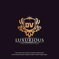 DV initial letter luxury ornament gold monogram logo template vector art.