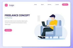 flat design of Work from home concept, Freelance concept. Flat Style vector template suitable for Web Landing Page, Background.