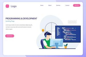 Programmers at work concept, People work on table using laptops programming and coding, programming languages. css, html, PHP, ui. Flat vector template style Suitable for Web Landing Pages.