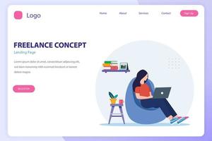 flat design of Work from home concept, Freelance concept. Flat Style vector template suitable for Web Landing Page, Background.