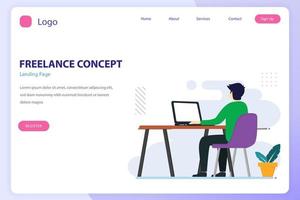 flat design of Work from home concept, Freelance concept. Flat Style vector template suitable for Web Landing Page, Background.