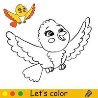 Cute cartoon happy bird coloring with template vector