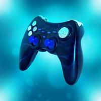 Square photo of joystick on blue background